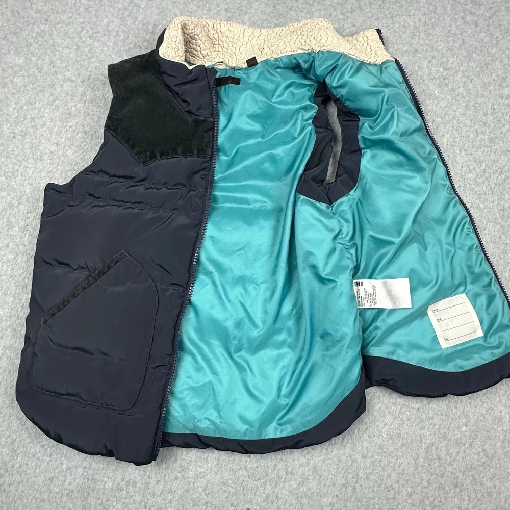 Uniqlo Kids Puffer Vest Navy Blue Corduroy Yoke Sherpa Lining unknown size